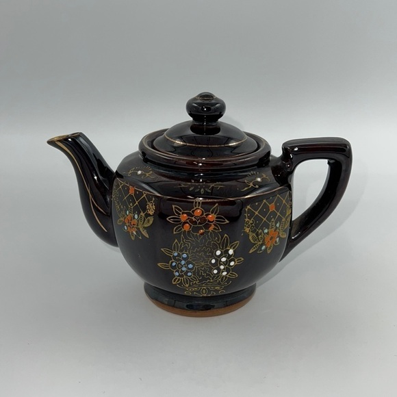 JAPANESE BROWN HAND-PAINTED CERAMIC MORIAGE TEAPOT - Picture 1 of 9